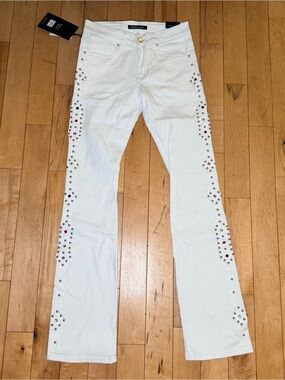 Embellished White Bootcut Jeans